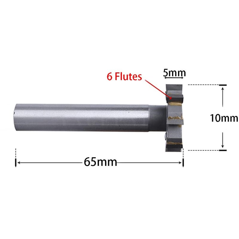 NACX HSS-AL T Slot End Mill Milling Cutter，High-Speed Steel Woodruff Keyseat Cutter, Half Round Keyway Milling Cutter, Straight Shank, 6 Flutes, 10 x 5 x 65mm - Image 2